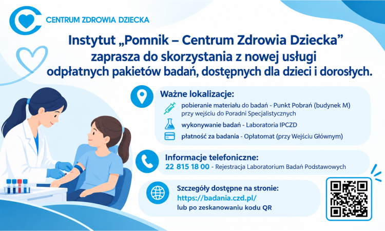 Odpłatne pakiety badań laboratoryjnych dla dzieci i dorosłych