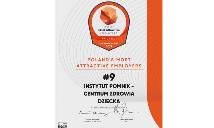 Instytut „Pomnik-Centrum Zdrowia Dziecka” ponownie znalazł się w Top 10 najbardziej atrakcyjnych pracodawców