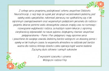 Podziękowania dla Zespołu Kliniki Neurochirurgii. 