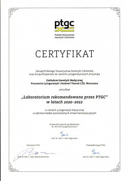 Certyfikat PTGC 2020 CYTOKLAS