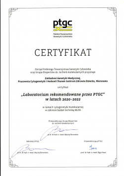 Certyfikat PTGC 2020 MLPA