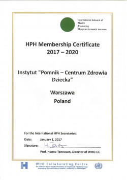 Certyfikat "Szpital promujący zdrowie" 2017 – 2020